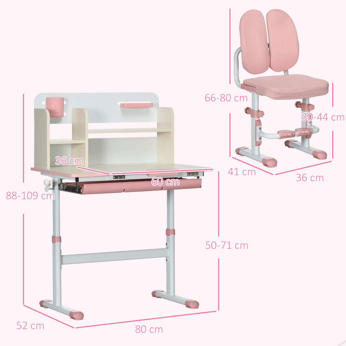 KINDERSCHREIBTISCH DE-17536 Rosé - Pink, Metall (80/109/52cm) - ComfortXL