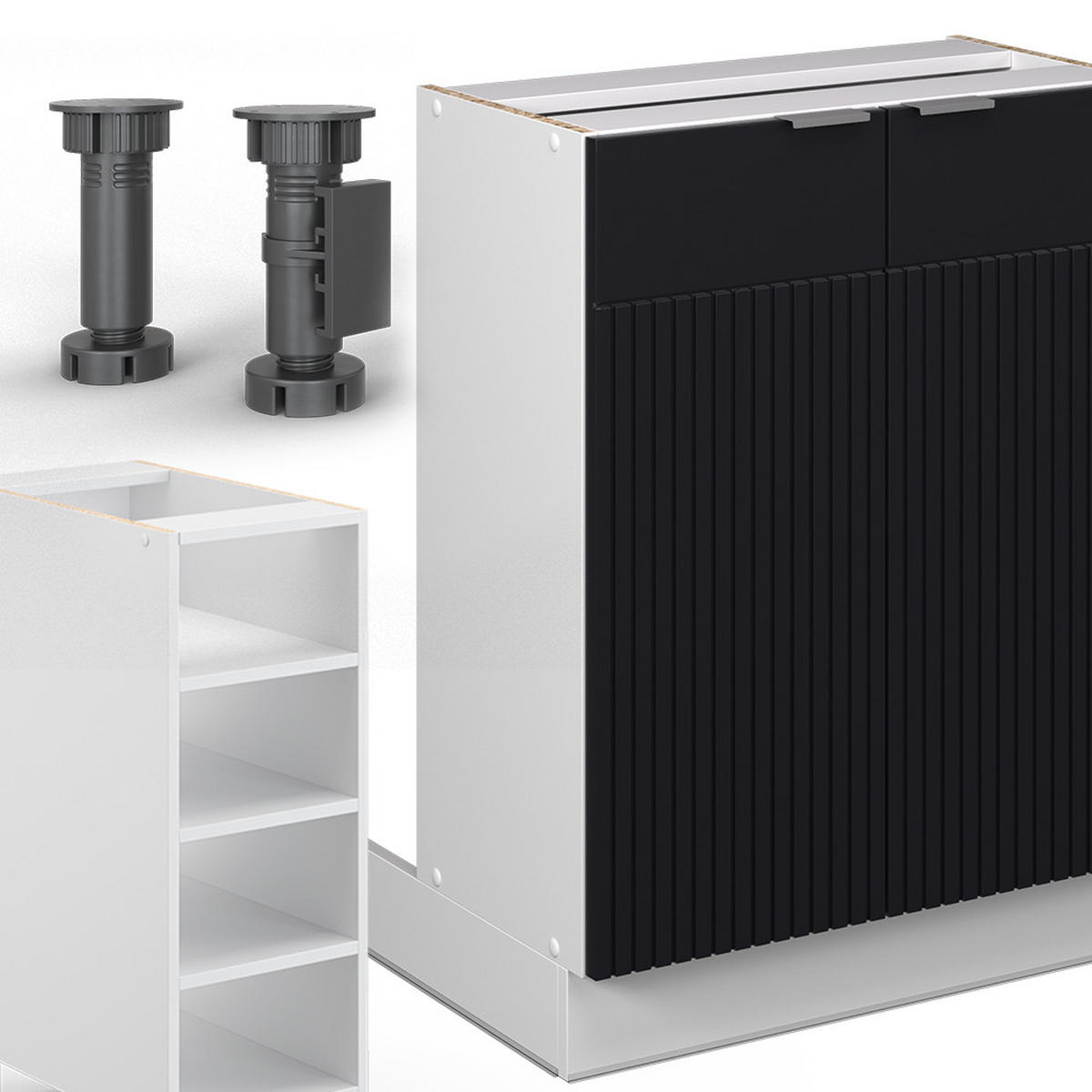 KUCHYŇSKÝ OSTROV Fame-Line, černé pruhy, 90 cm bez pracovní desky - bílá/černá, kompozitní dřevo (90/82/60cm) - Vicco