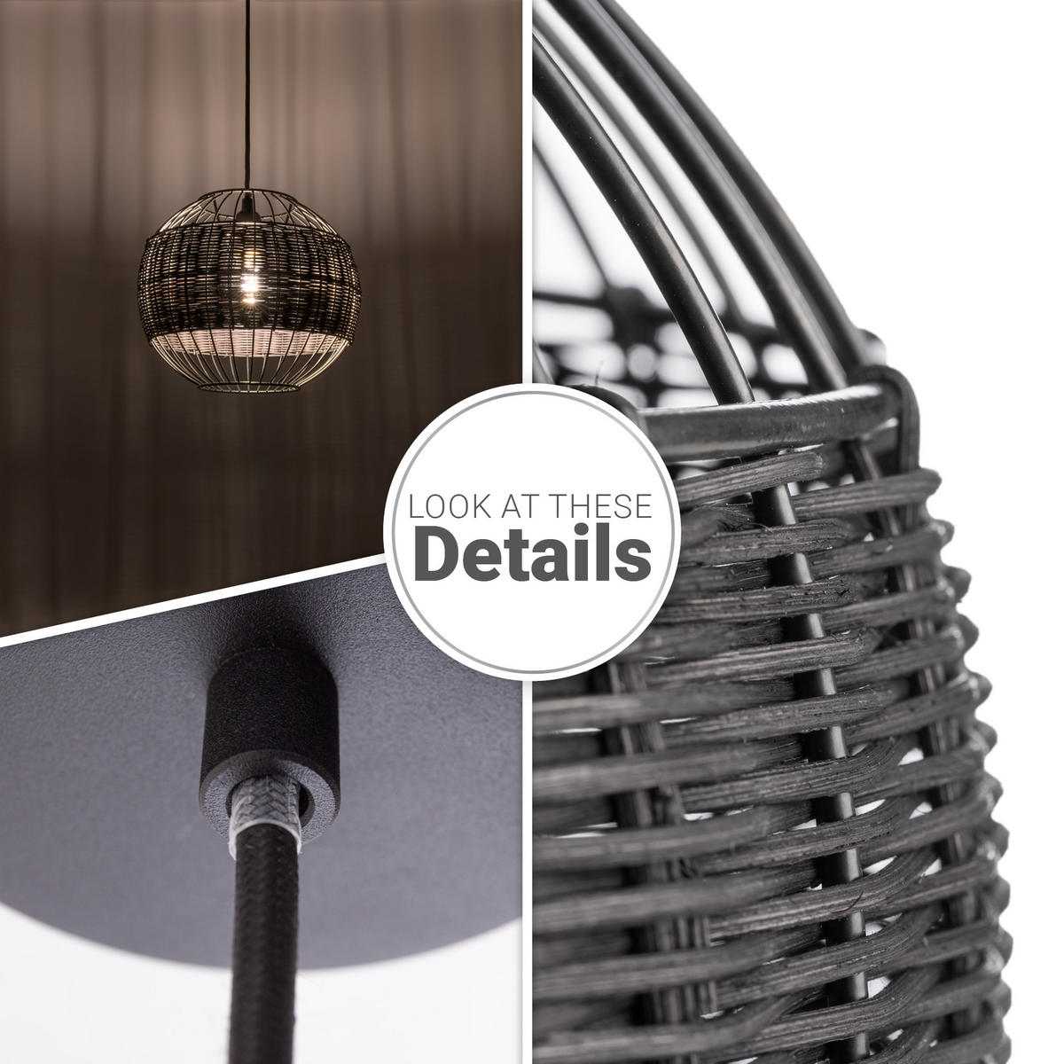 PENDELLEUCHTE Puglo - Schwarz, Metall (30/30/25.4cm) - Paco Home