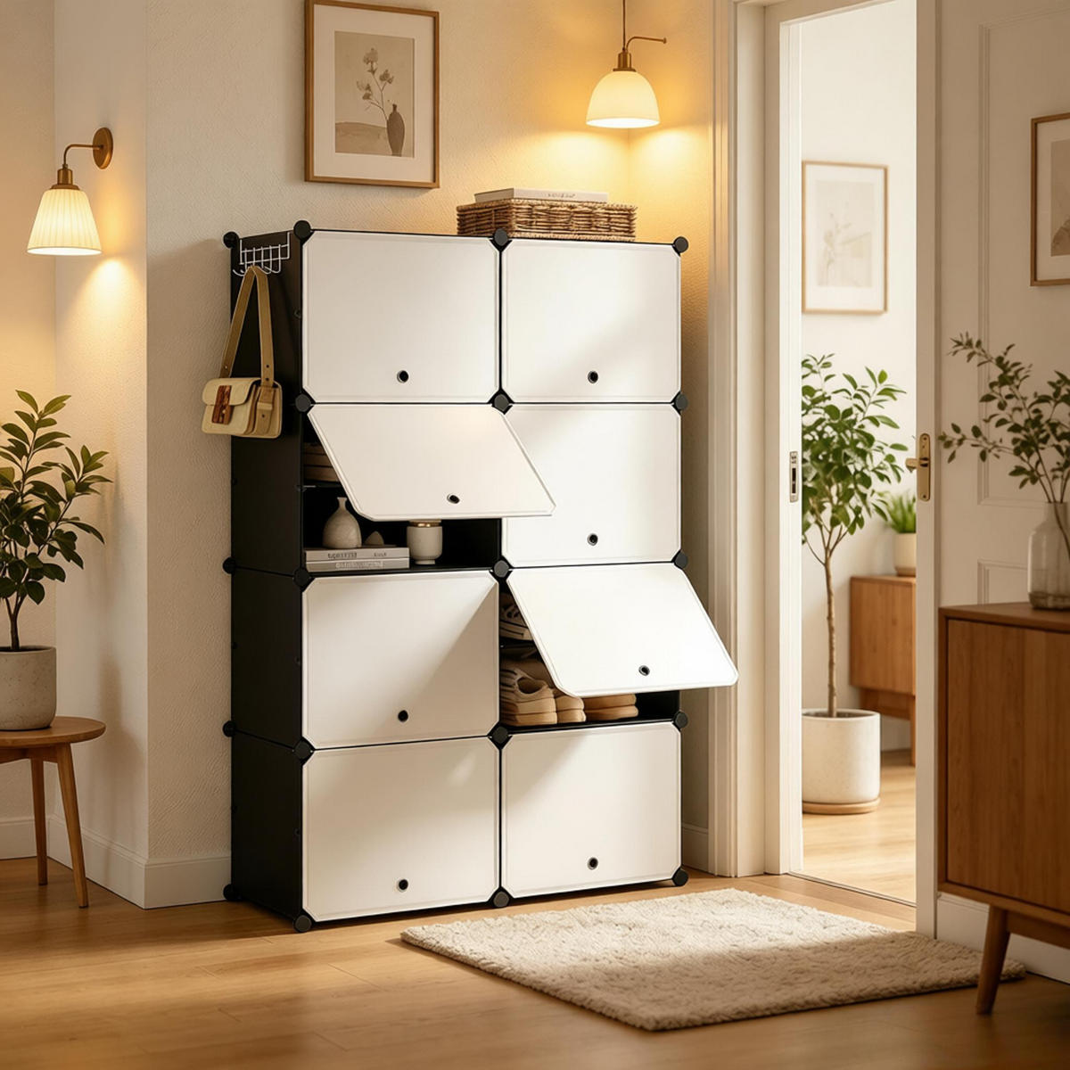 SCHUHSCHRANK Schwarz und Weiß 36,5/94/144 cm - Schwarz, Metall (36.5/144/94cm) - PANGIVO