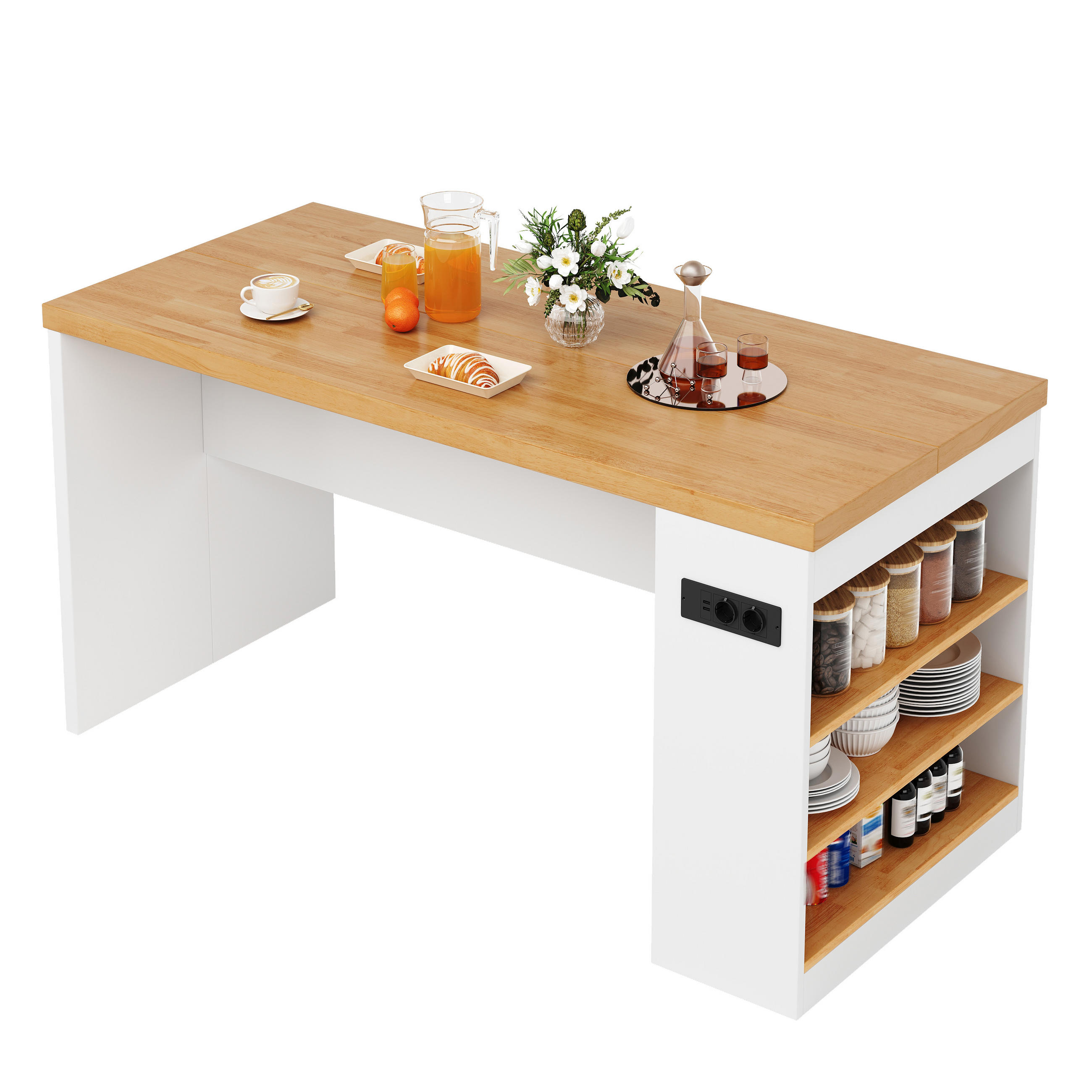 KÜCHENINSEL 90 cm MDF Weiß mit Arbeitsplatte und LED-Beleuchtung - Weiß, Holzwerkstoff (80/90/155cm) - Korfee