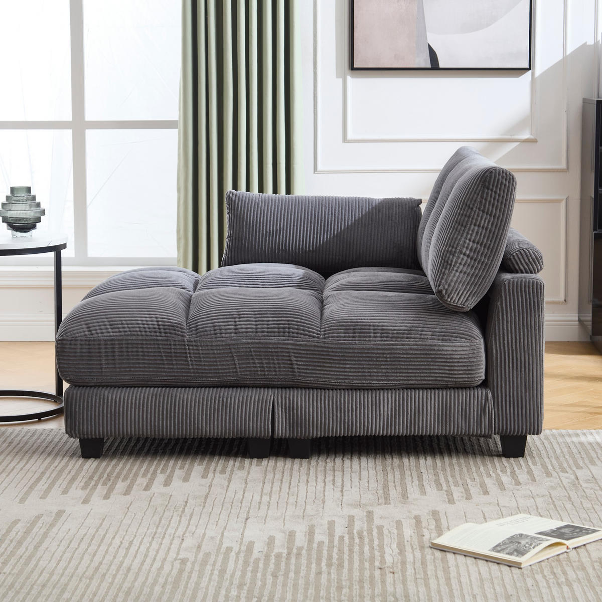 CHAISELONGUE Polsterliege,Ottomane,Sofa,Cordstoff,Grau - Grau, Textil (112/81/140cm) - LVHOM