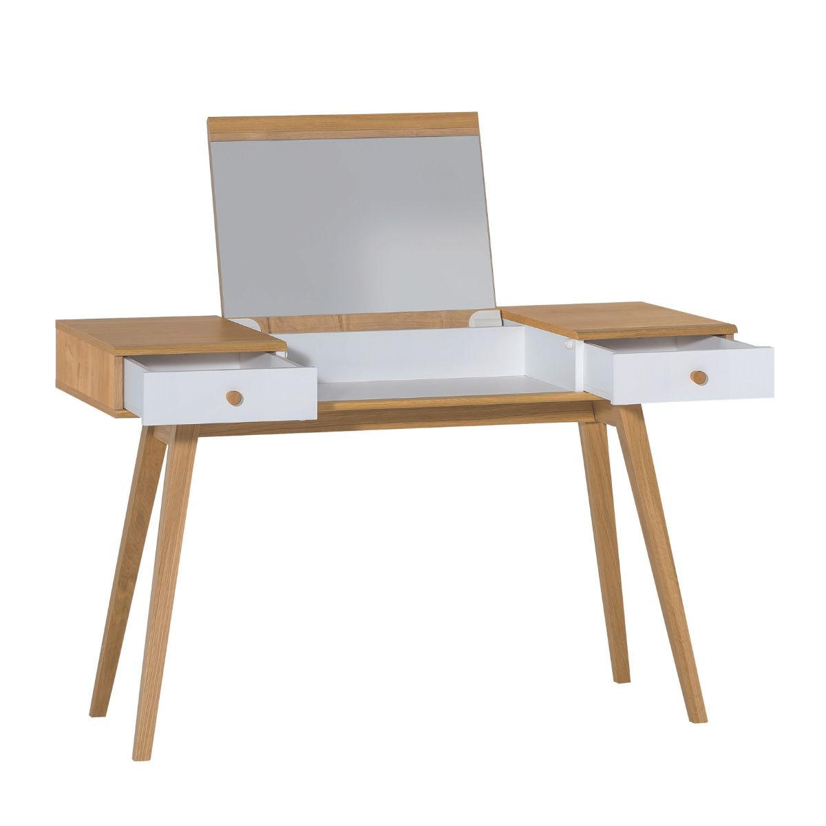 SCHMINKTISCH mit klappbarem Spiegel und 2 Schubladen - L120 cm - Weiß, Holzwerkstoff (50/116.6/120cm) - Calicosy