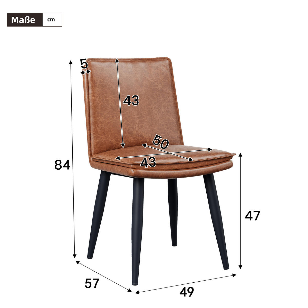 ESSZIMMERSTÜHLE 6er-Set PU Braun mit Metallbeinen - Braun, Metall (57/84/49.2cm) - Meubliv