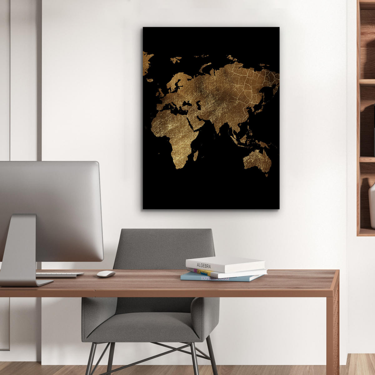KOVOVÝ OBRAZ Mapa sveta - Zlato - Luxus - Zem - Čierna 60x80 cm - zlatá, kov (60/80cm) - MuchoWow
