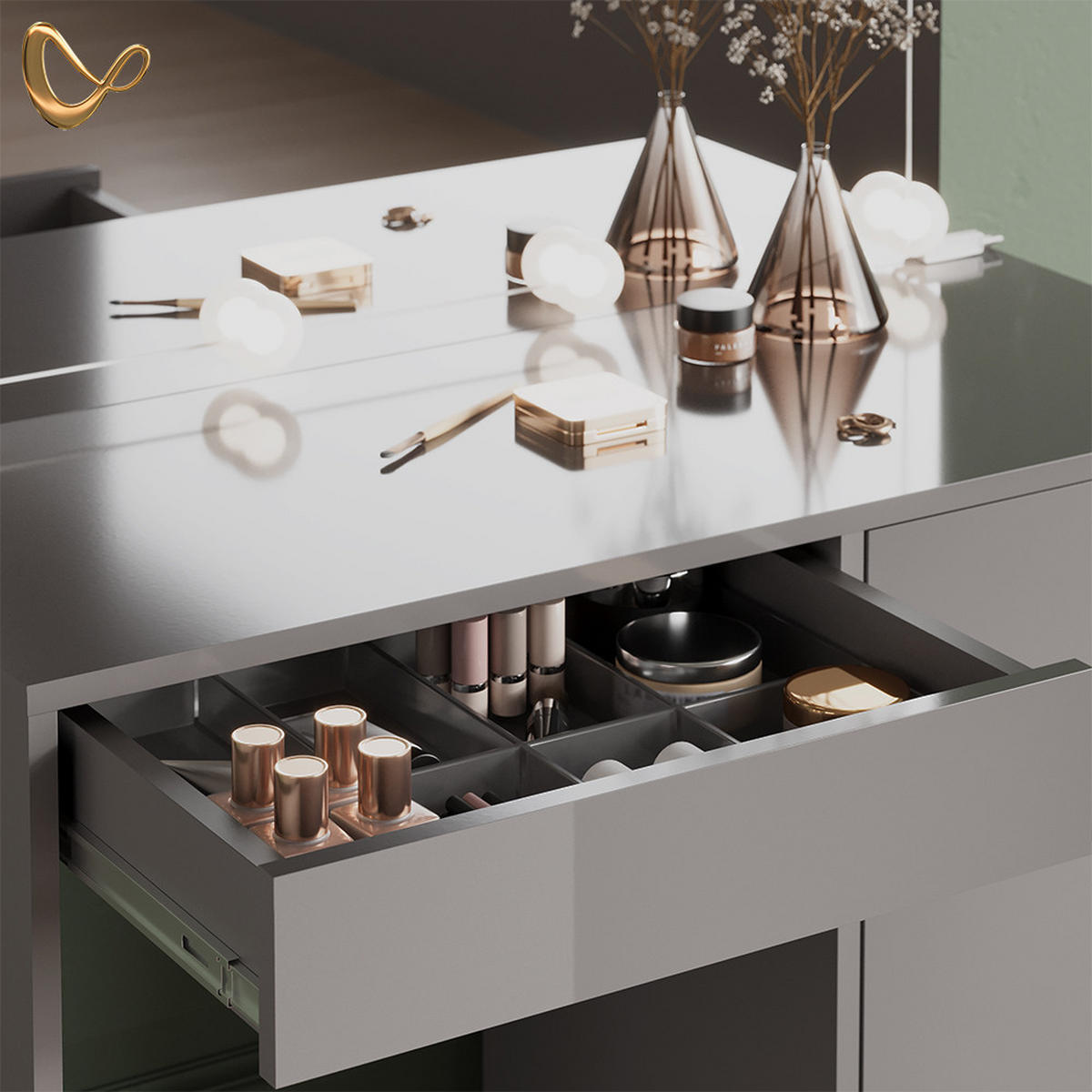 SCHMINKTISCH Imola Grau 90 cm mit Spiegel - Grau, Holzwerkstoff (90/75/40cm) - Livinity®