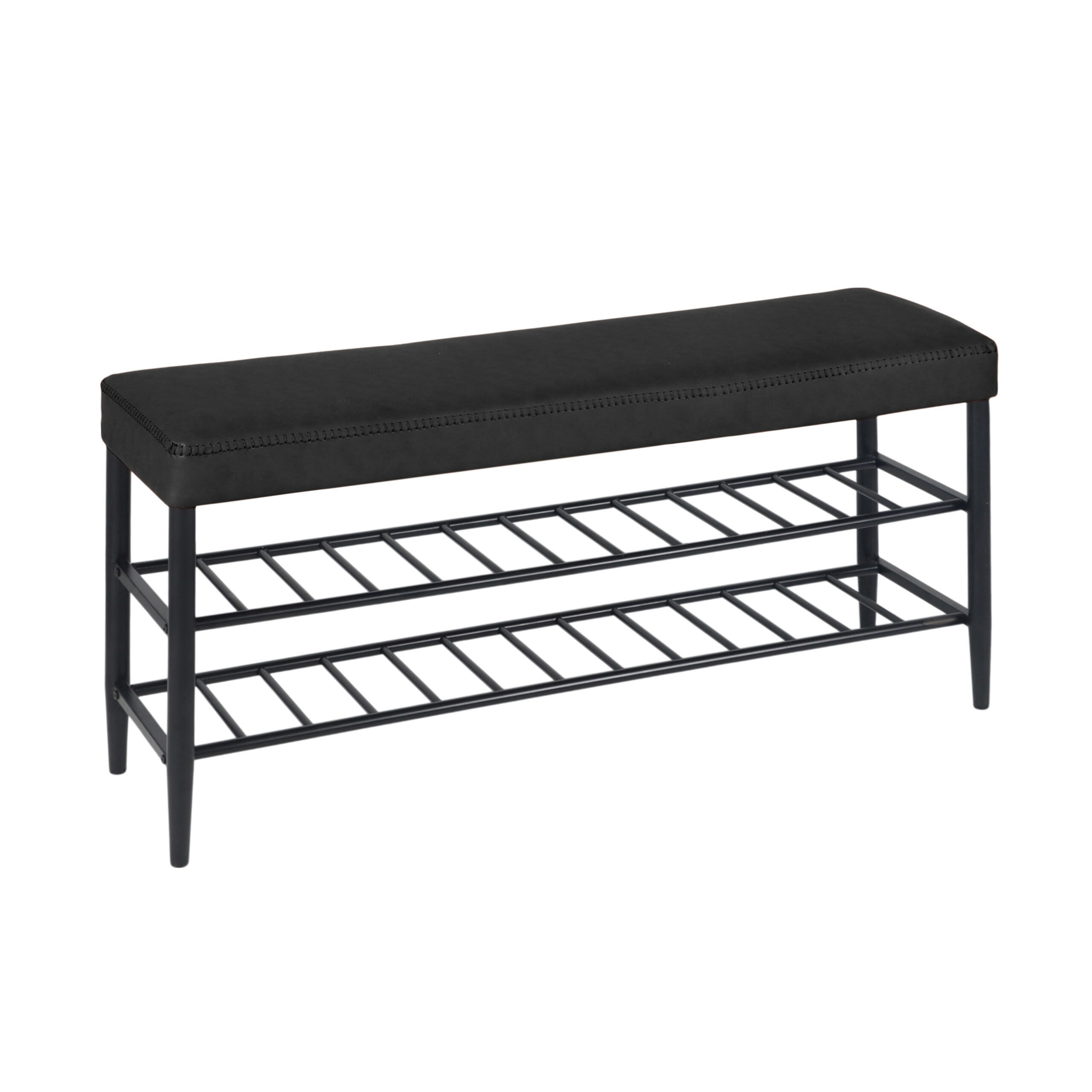 SKOBÄNK Svart konstläder 2 hyllor 50/100/30 cm