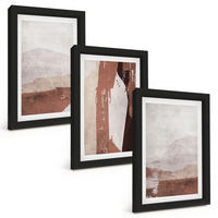 BILDER SET 3er Set - 20x30 cm Schwarzer Rahmen - Braun-beige abstrakte Muster - Schwarz, Kunststoff (20/30cm) - TULUP