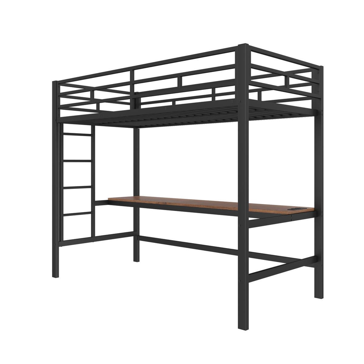 HOCHBETT 90/200 cm mit Schreibtisch, LED-Lichtleiste, USB, Steckdose und Typ-C, Metall, Schwarz - Schwarz, Metall (90/200cm) - Redom