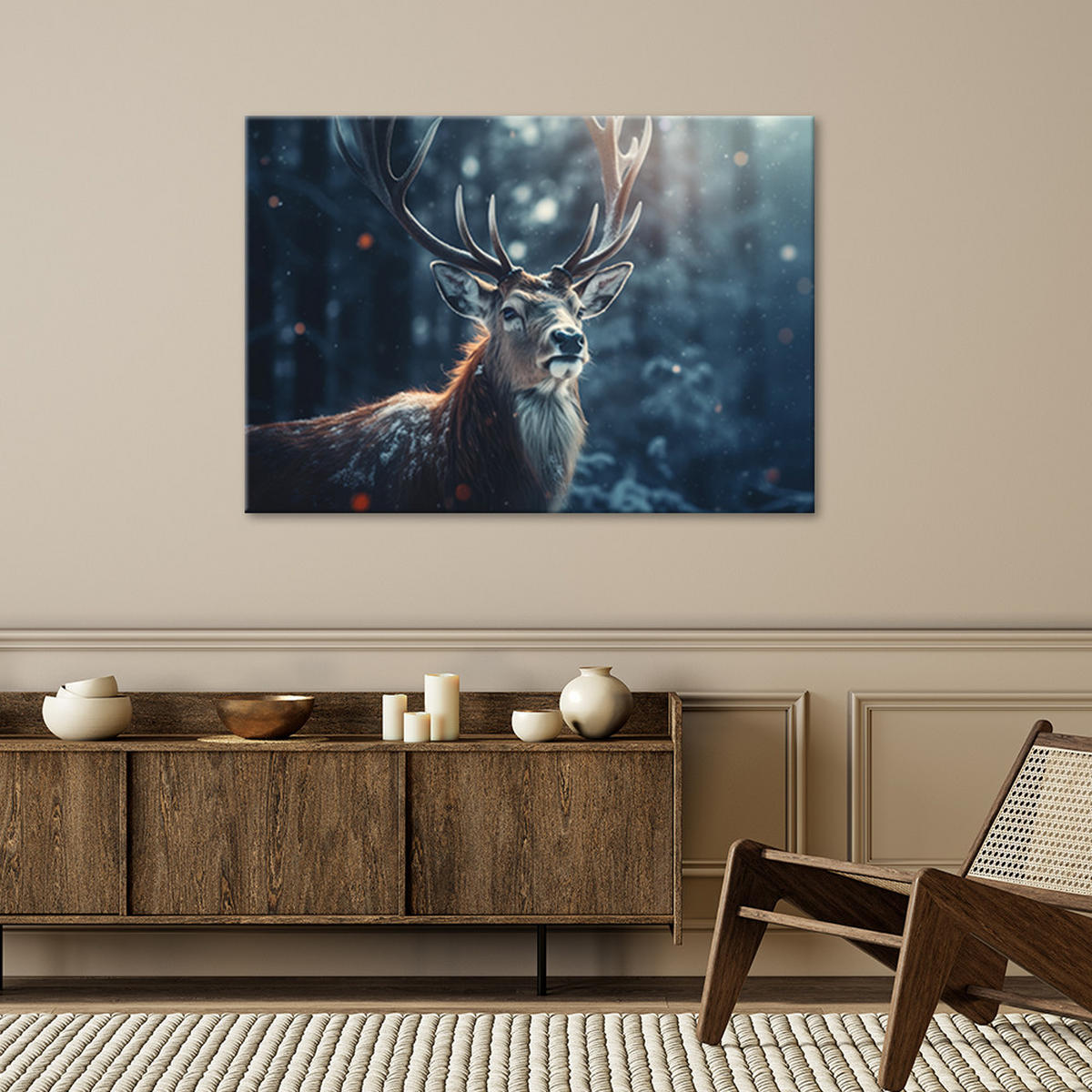 WANDBILD winterhirsch - Grau, Textil (60/40cm) - Feeby