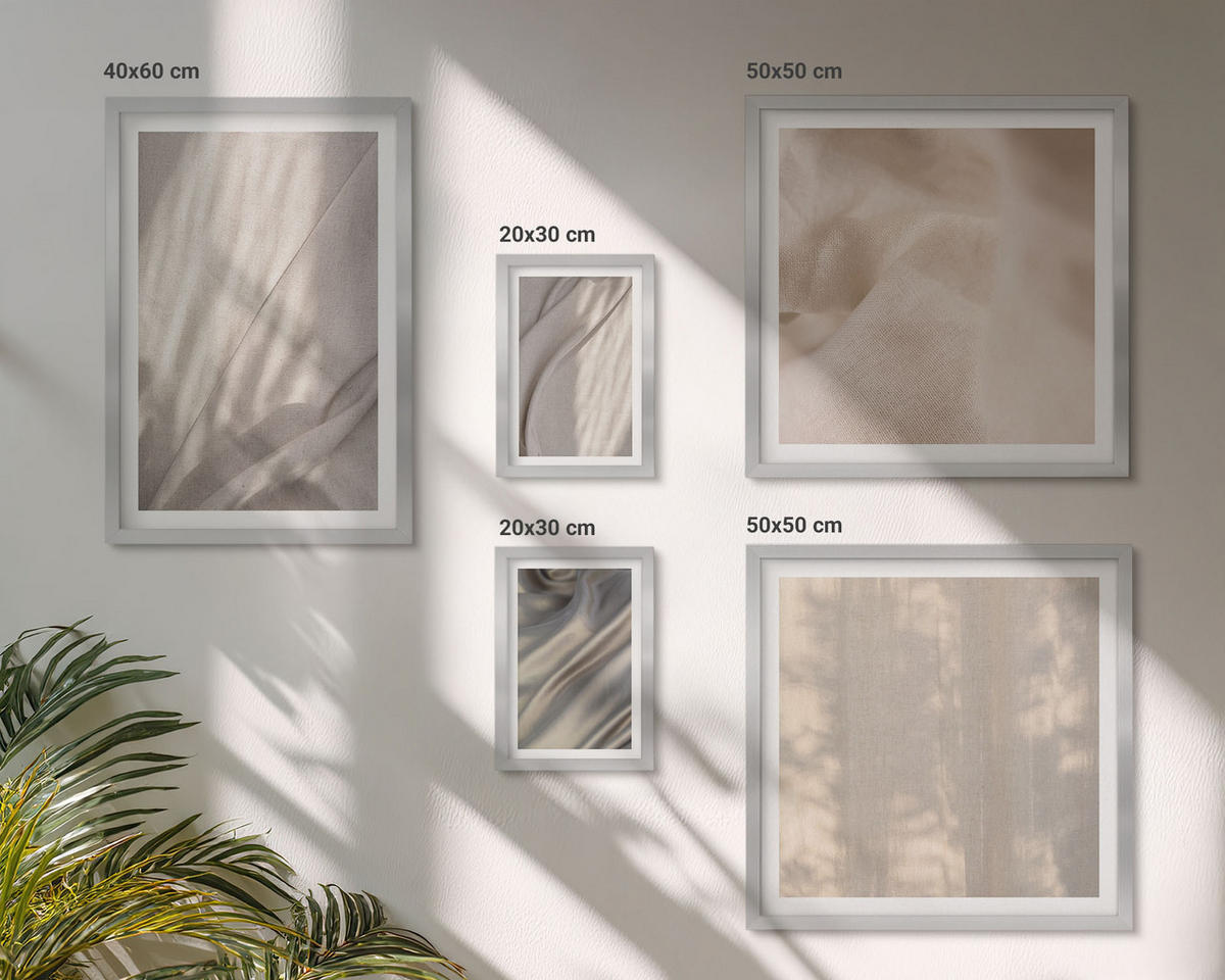 BILDER SET 5er Set - 50x50 cm & 20x30 cm & 40x60 cm Silberner Rahmen - Nahaufnahme von natürlichen Boho-Stoffen - Silberfarben, Kunststoff (40/60cm) - TULUP