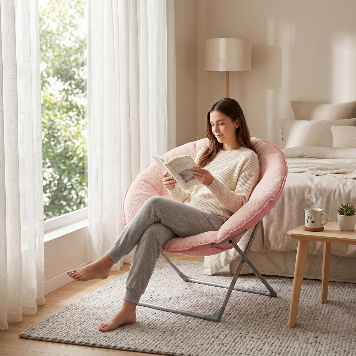 STUHL klappbar mit Schafwoll-Polsterung, DE-42301, Rosa - Pink, Metall (80/37/80cm) - ComfortXL