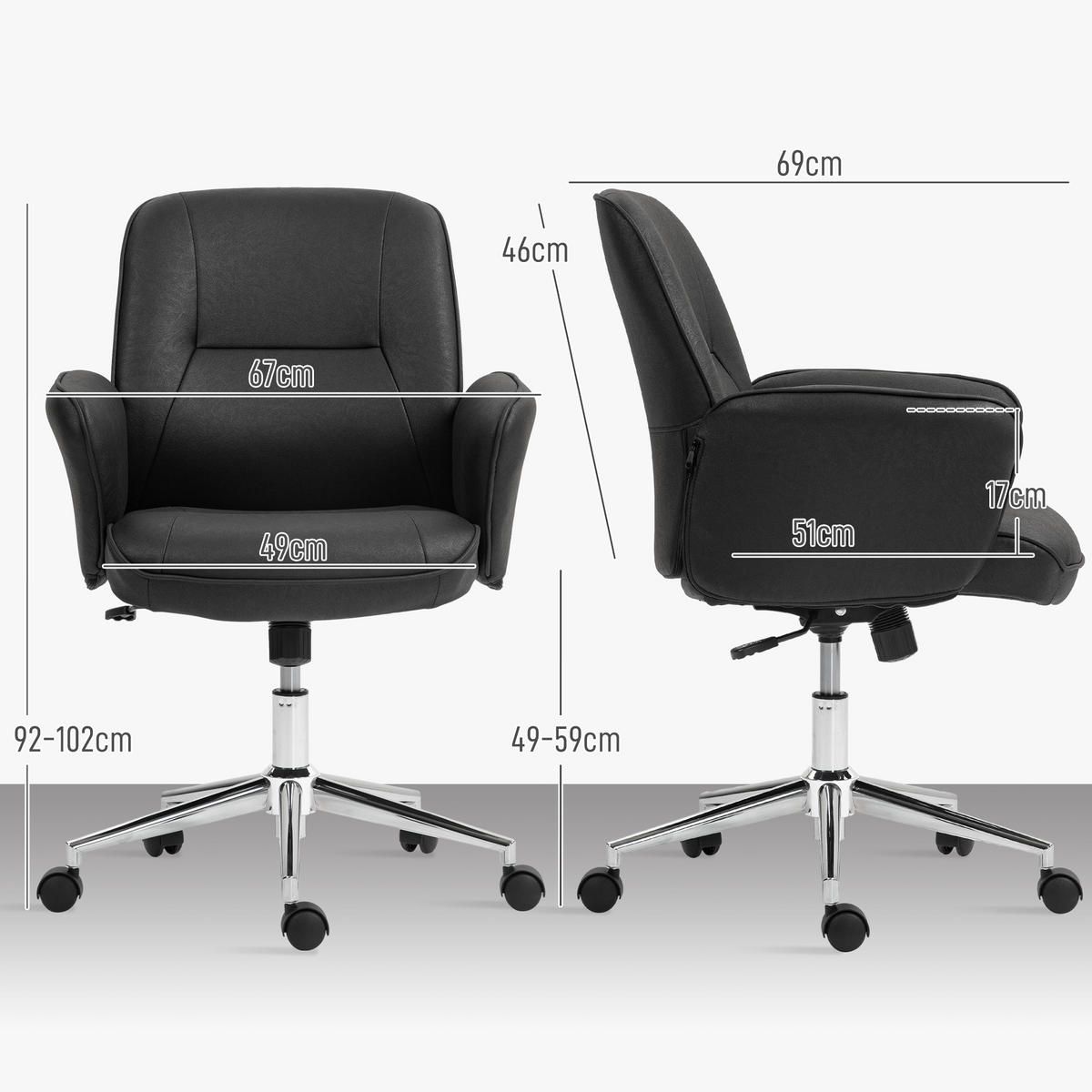 BÜROSTUHL Schreibtischstuhl höhenverstellbarer Drehstuhl Mikrofaser Schwarz - Schwarz, Kunststoff (69/102/67cm) - Vinsetto