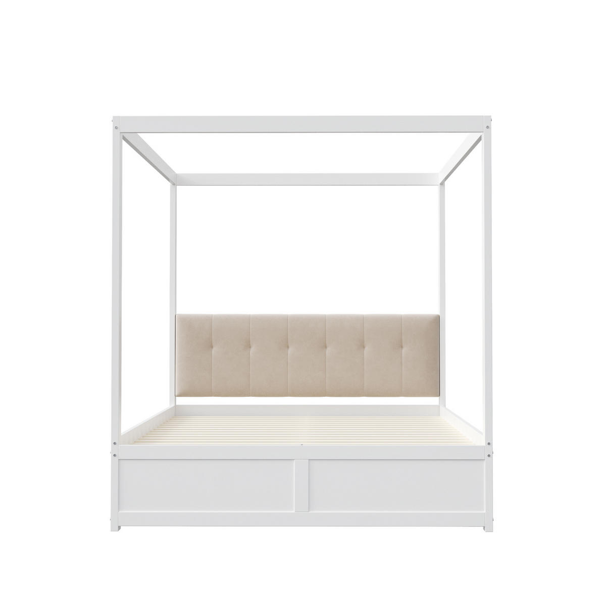 HIMMELBETT 140/200 cm weiß mit großen Schubladen und gepolsterter Rückenlehne - Weiß, Holz (140/200cm) - OKWISH