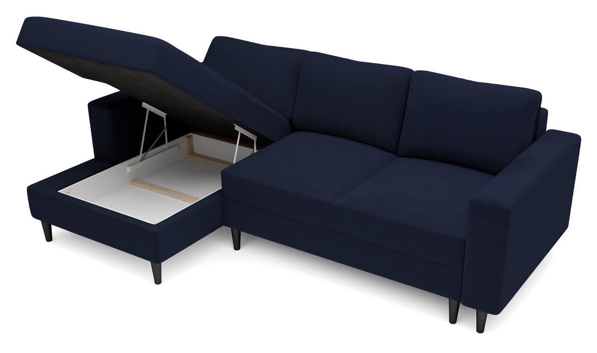 ECKSOFA Nalika Dunkelblau Velours - Schwarz/Dunkelblau, Holz/Textil (230/143cm) - Selsey