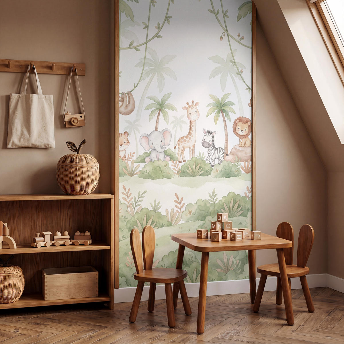 KINDERTAPETE - Tiere - Dschungel - Pastell - 140x300 cm - Weiß, Papier (140/300cm) - OnlyWow
