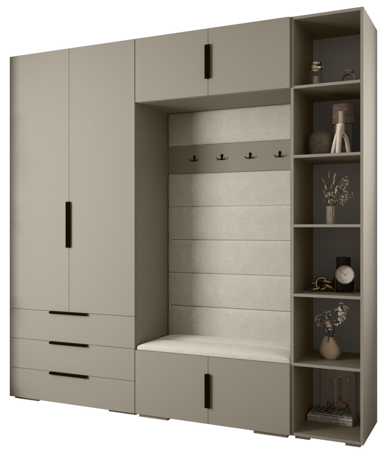 Abiks Möbel Garderoben-Set Kaschmir, Beige, Schwarz 240x236.7x47 cm