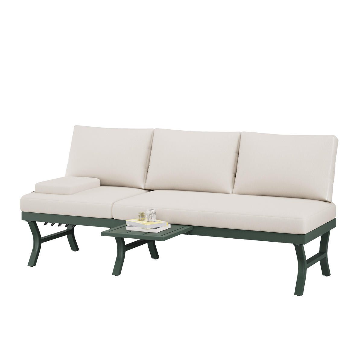 GARTENMÖBEL-SET 3-Sitzer Sofa Verstellbar Tisch Stahl Grün - Grün, Textil - FLIEKS