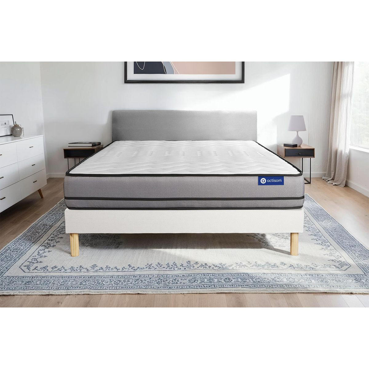 BETT Actimemo night Memory-Schaum 150 x 195 cm h4 - Kit Bettgestell Weiß - Beige/Weiß, Karton/Holz (150/195cm) - ACTISOM