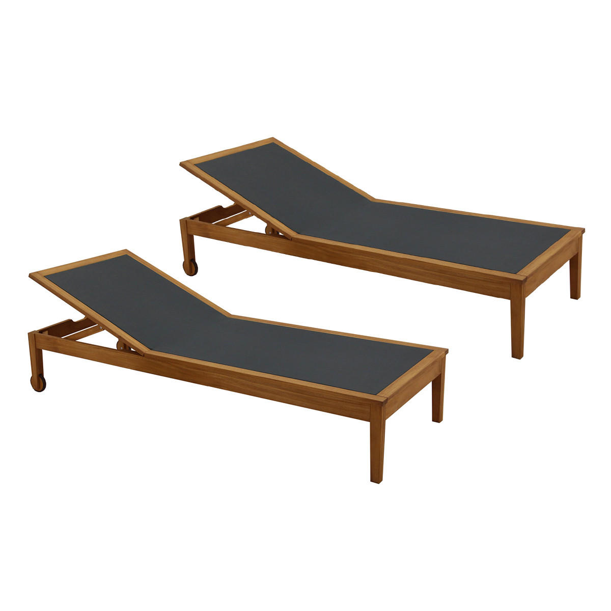 SONNENLIEGE Dunkelgrau Massivholz 2er-Set NAVEEN - Grau, Textil (75/100/195cm) - Miliboo