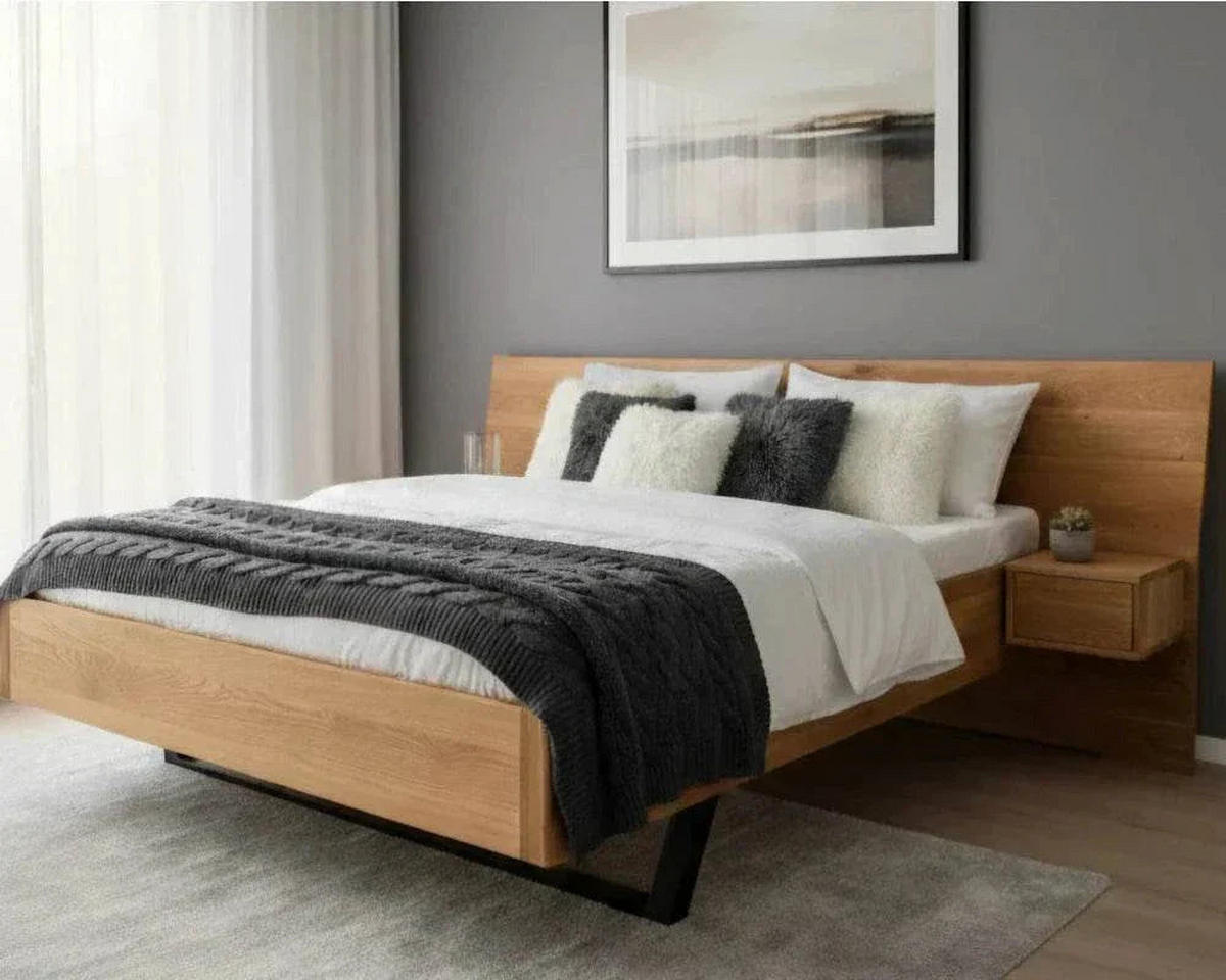 MASSIVHOLZBETT Wildeiche PANORAMA / 160 x 200 cm / Wildeiche bianco - Weiß, Holz (160/200cm) - BED BOX