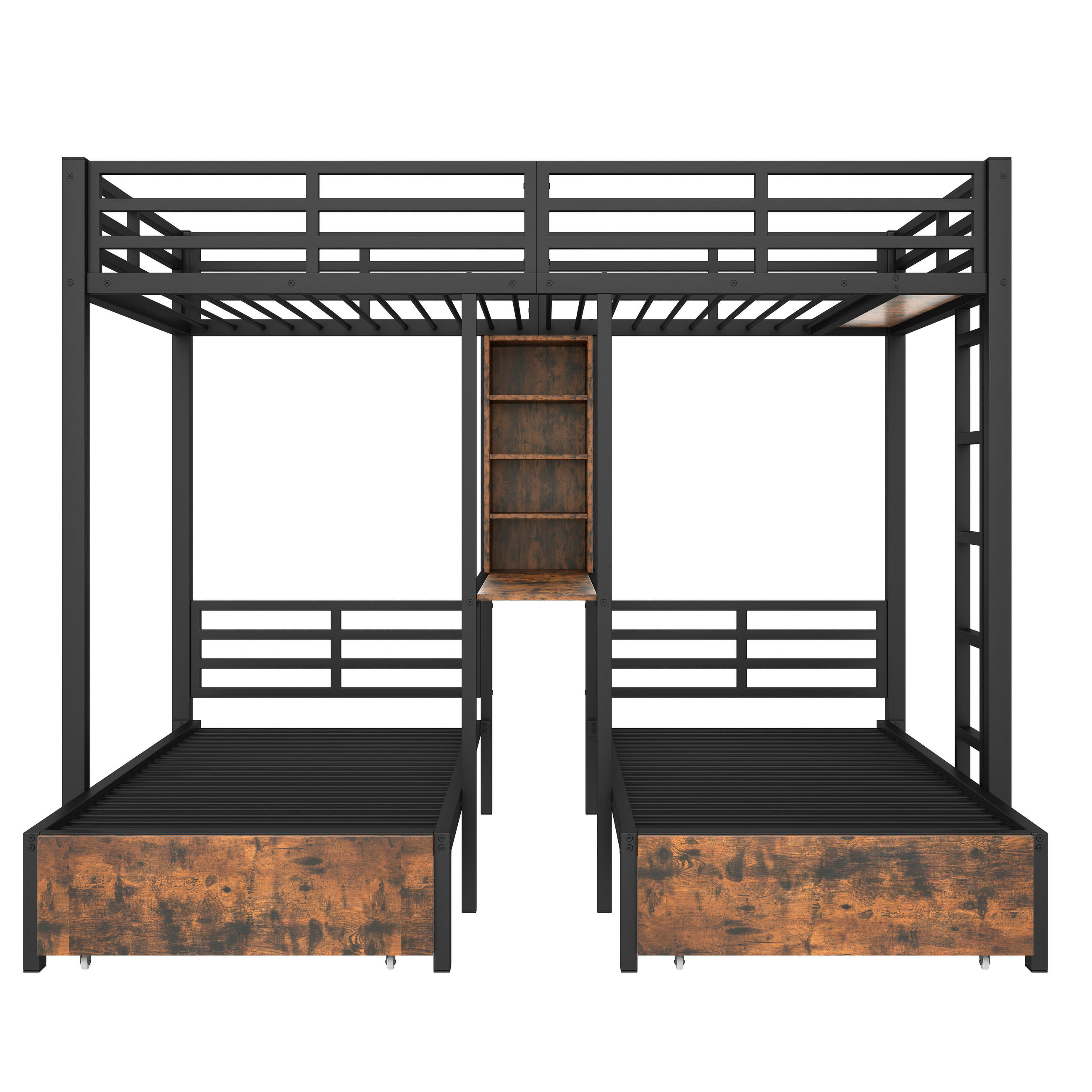 ETAGENBETT 140/200 cm + 90/200 cm Schwarz - Schwarz, Holzwerkstoff/Metall - Raumix