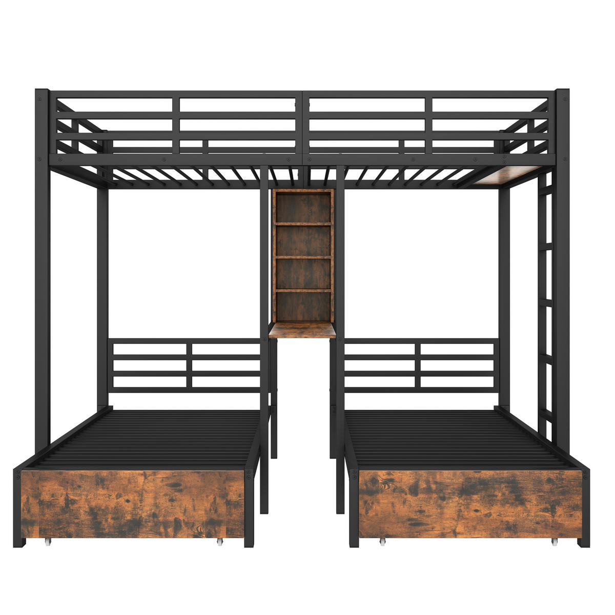 ETAGENBETT 140/200 cm und 90/200 cm Schwarz mit 2 Schubladen und Stauraum - Schwarz, Holzwerkstoff (140/200cm) - OKWISH