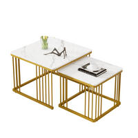 KLUBSKA miza, komplet 2 kosov, 60/60/45 in 45/45/40 cm, MDF bela v marmornem videzu - bela, leseni material (60/60/45cm) - BEAOK