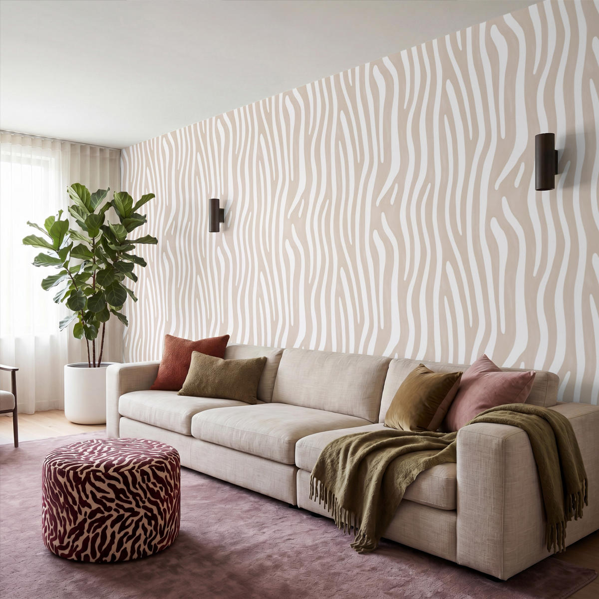 TAPETE - Abstrakt - Zebra - Beige - 450x200 cm - Beige, Papier (450/200cm) - OnlyWow
