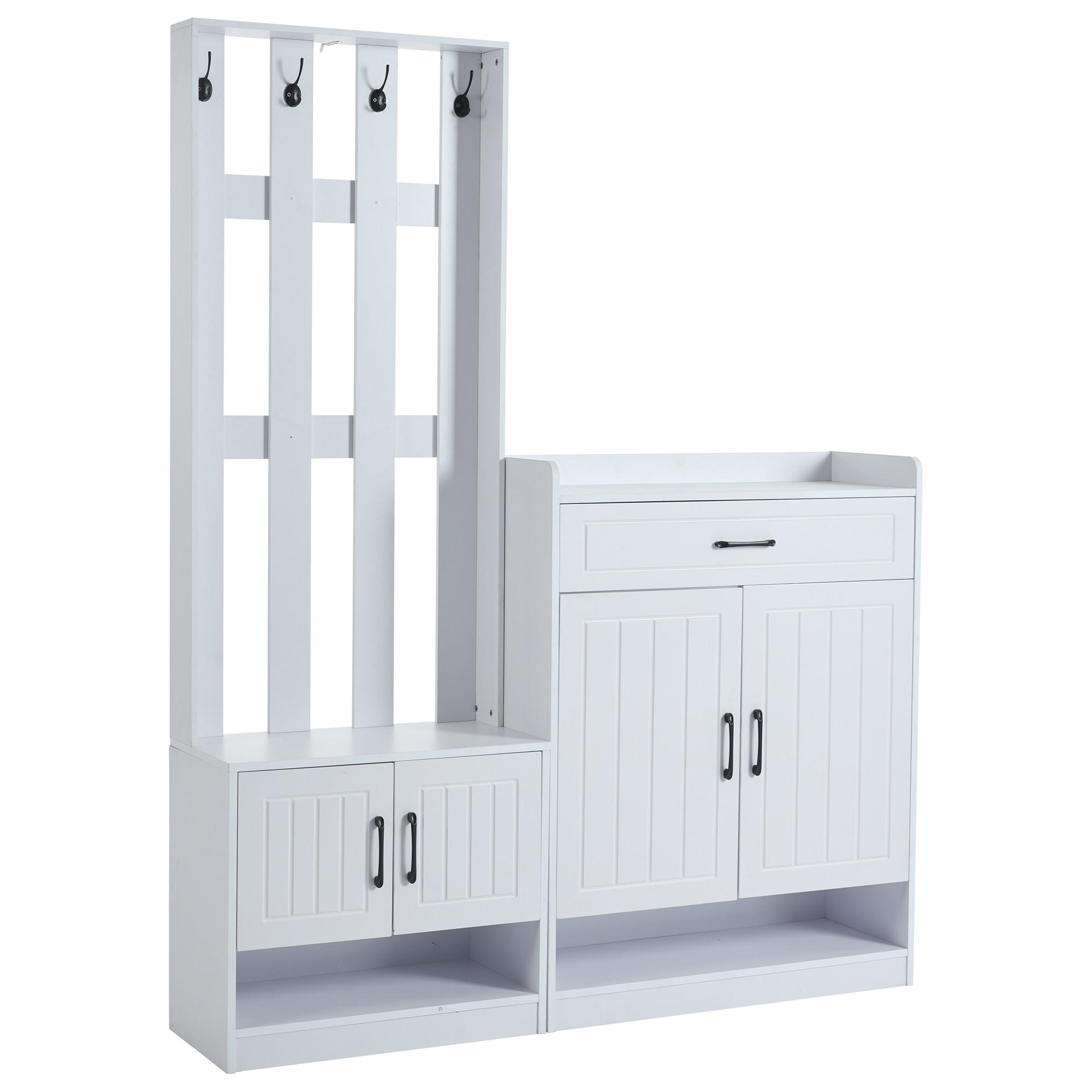 GARDEROBE Set Weiß Schuhschrank Paneel Flurmöbel Matt 180cm - Weiß, Holzwerkstoff (140.6/180/30.5cm) - FLIEKS