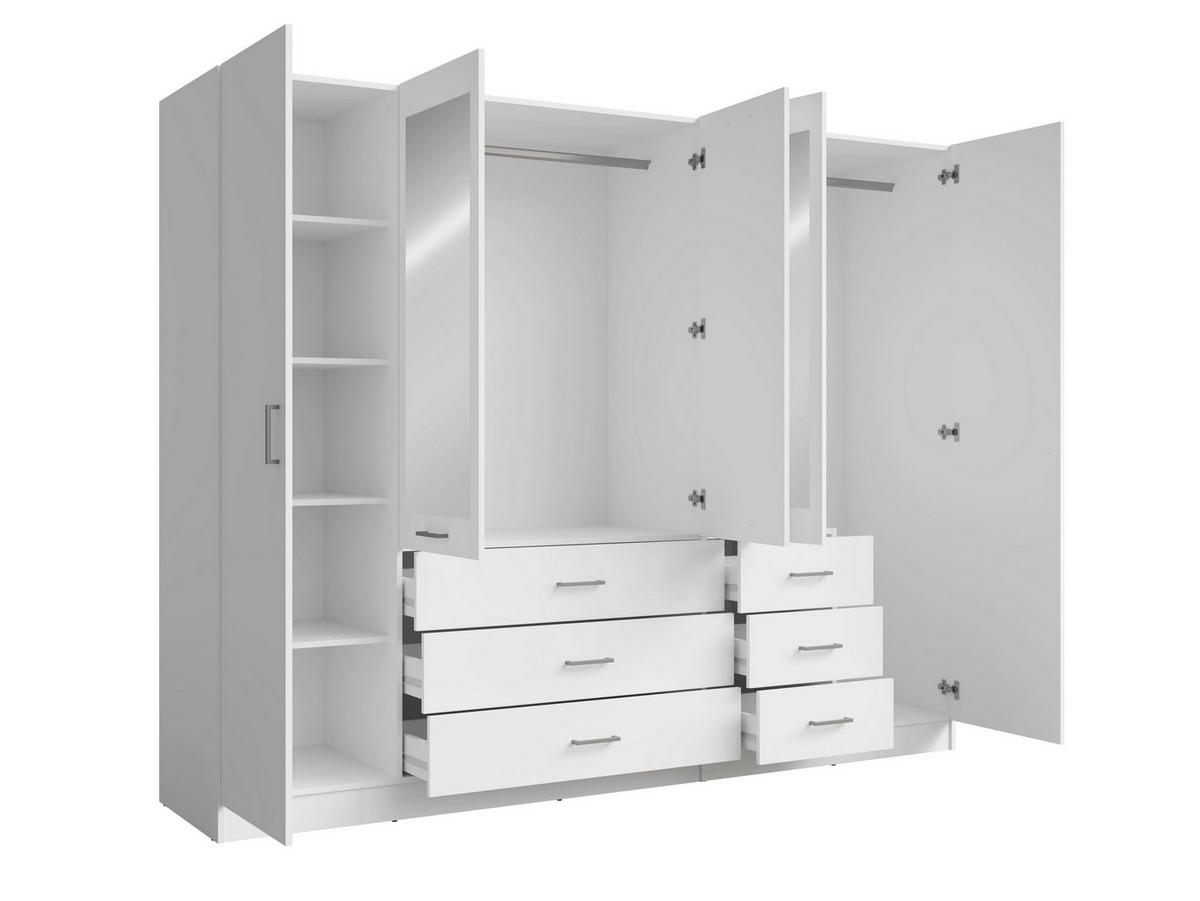 DREHTÜRENSCHRANK NEVARIS 250/200,5/58cm 5-türig mit Spiegel Weiß - Weiß, Holzwerkstoff (250/200.5/58cm) - MASSENO