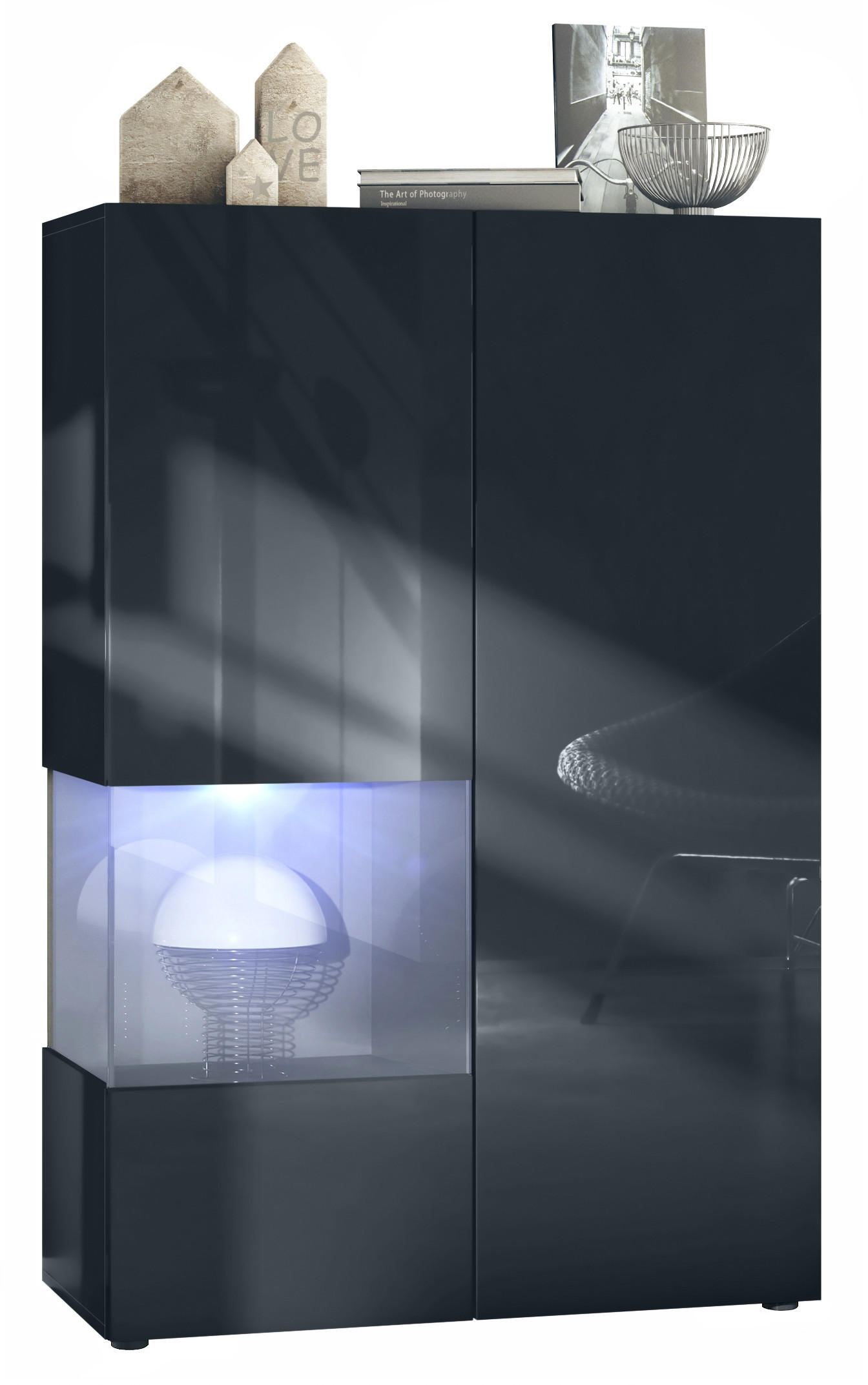 VITRINE Morena Einsatz in Grau Hochglanz - Grau, Holzwerkstoff (91.5/136.5/37cm) - Vladon