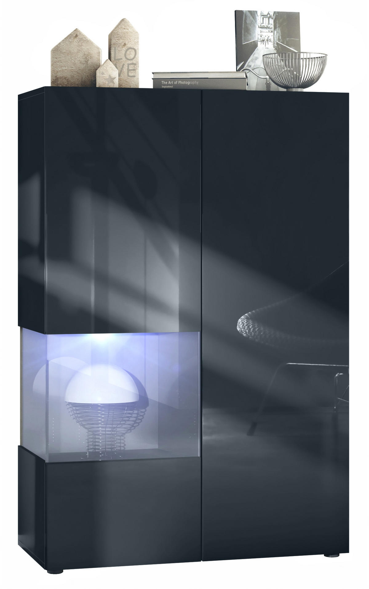 VITRINE Morena Einsatz in Grau Hochglanz - Grau, Holzwerkstoff (91.5/136.5/37cm) - Vladon