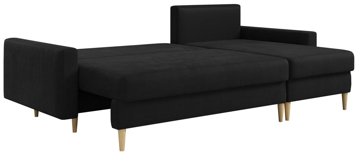 ECKSOFA Lang Velvet Schwarz - Schwarz/Braun, Holz/Textil (220/140cm) - MKS