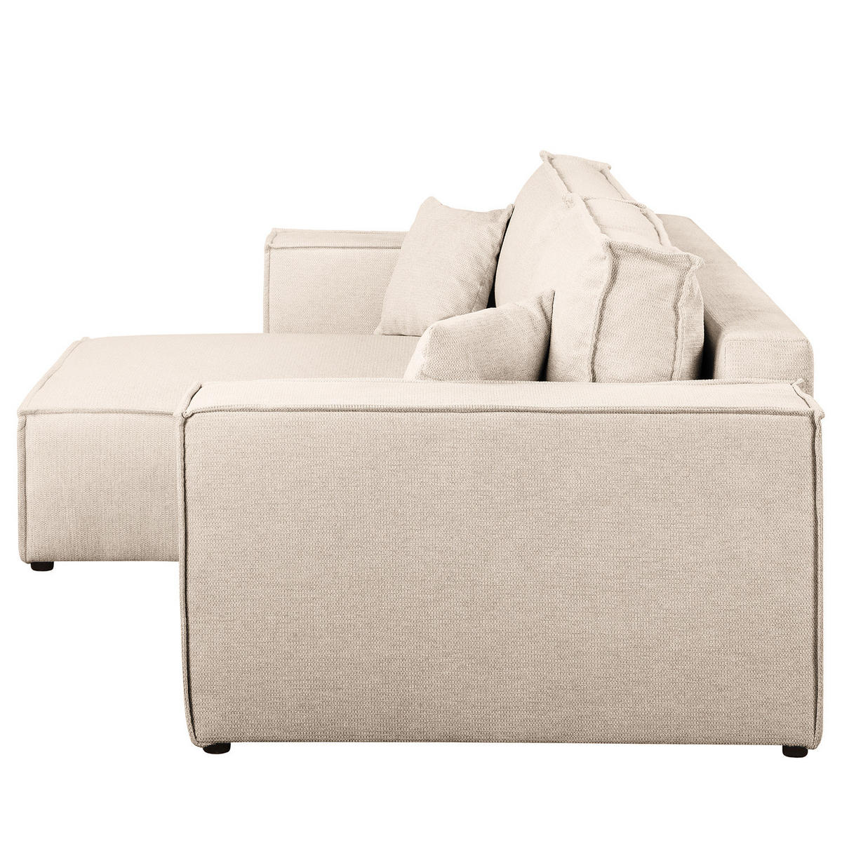ECKSOFA mit Schlaffunktion - 255 cm - Beige/Schwarz, Kunststoff/Textil (255/148cm) - home24