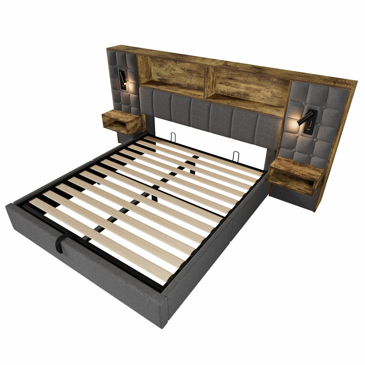 POLSTERBETT 160/200 cm in Grau mit Bettkasten, LED, USB und Type-C Leinen Design - Grau, Holzwerkstoff/Textil (160/200cm) - STILVORA