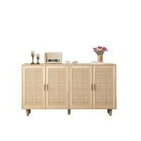 SIDEBOARD aus Spanplatte 158x40x88 cm Natur mit 4 Rattantüren und verstellbarem Einlegeboden - Naturfarben, Holzwerkstoff (158/88/40cm) - Modfu