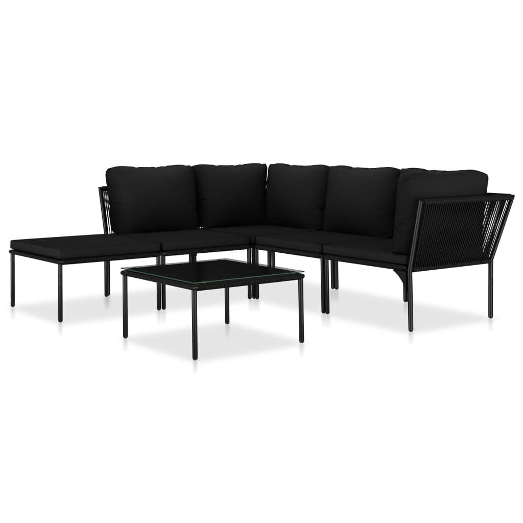 LOUNGEGARNITUR mit Kissen und 60 cm Glastisch, asu PVC und Stahl, in Schwarz und Anthrazit, 6-teiliges Set - Schwarz, Kunststoff - vidaXL