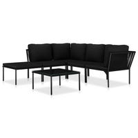 LOUNGEGARNITUR mit Kissen und 60 cm Glastisch, asu PVC und Stahl, in Schwarz und Anthrazit, 6-teiliges Set - Schwarz, Kunststoff - vidaXL