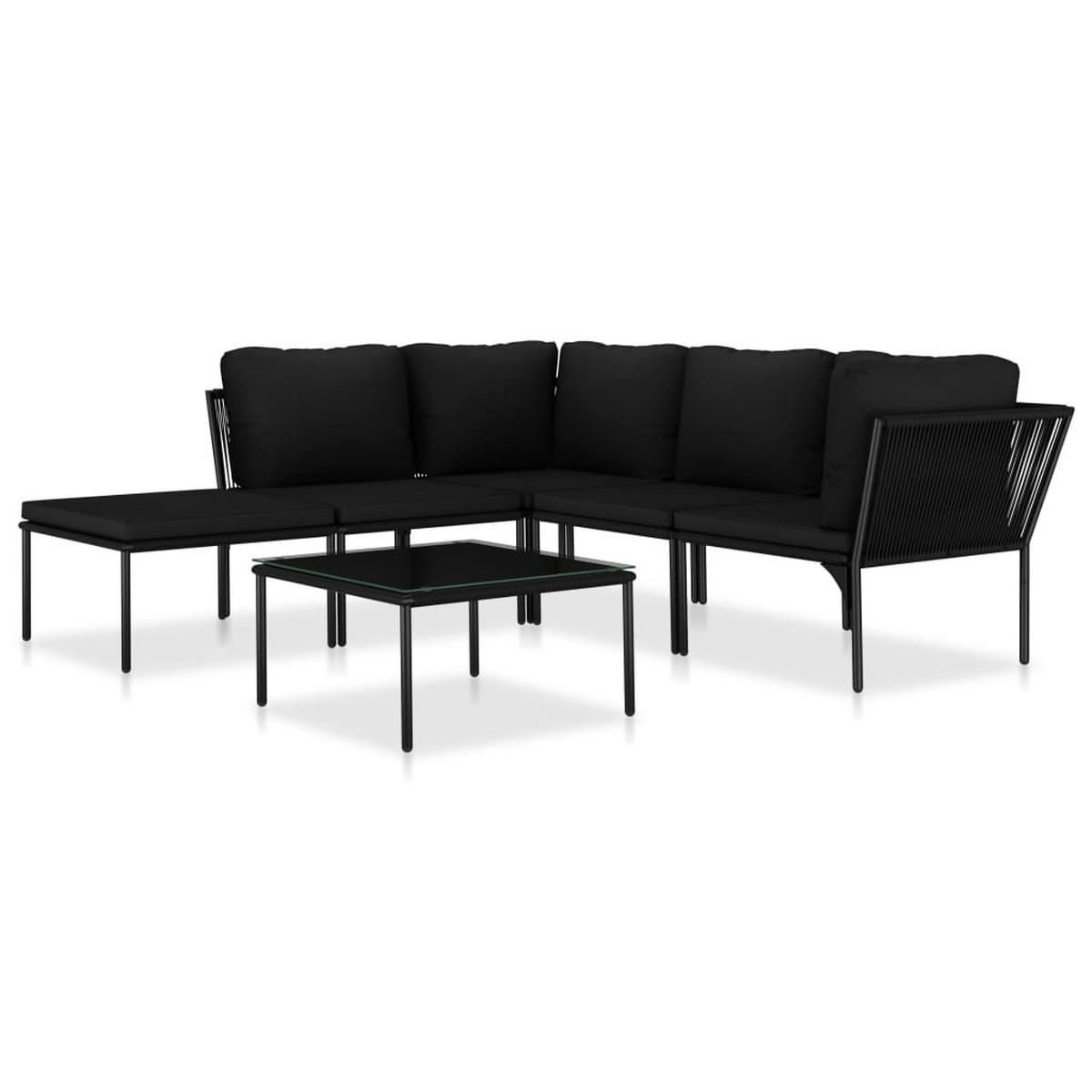LOUNGEGARNITUR mit Kissen und 60 cm Glastisch, asu PVC und Stahl, in Schwarz und Anthrazit, 6-teiliges Set - Schwarz, Kunststoff - vidaXL