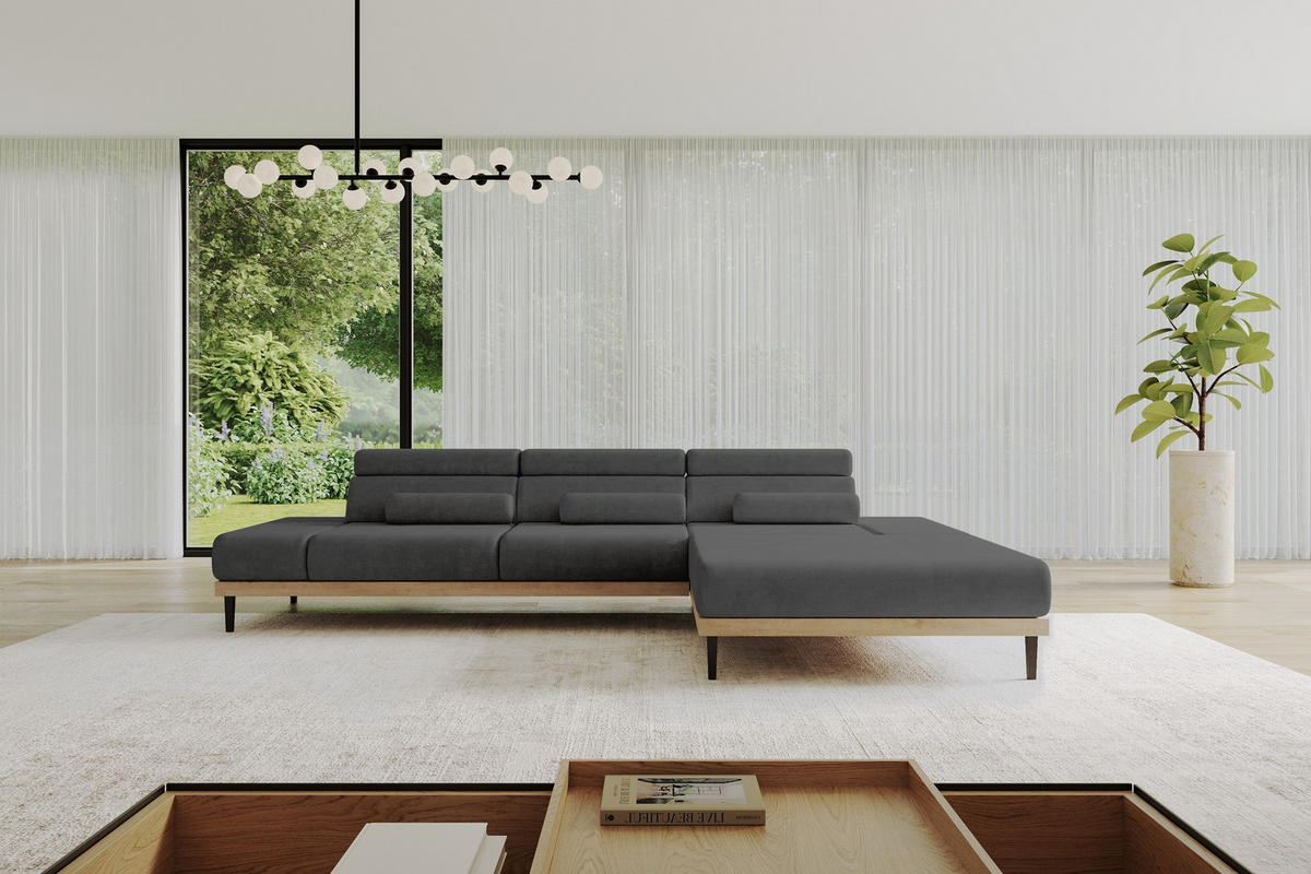 ELEKTRISCHES ECKSOFA Rechts MONA 316x205x85 Dunkelgrau Velours - Anthrazit, Holzwerkstoff/Textil (316/205cm) - ALTDECOR
