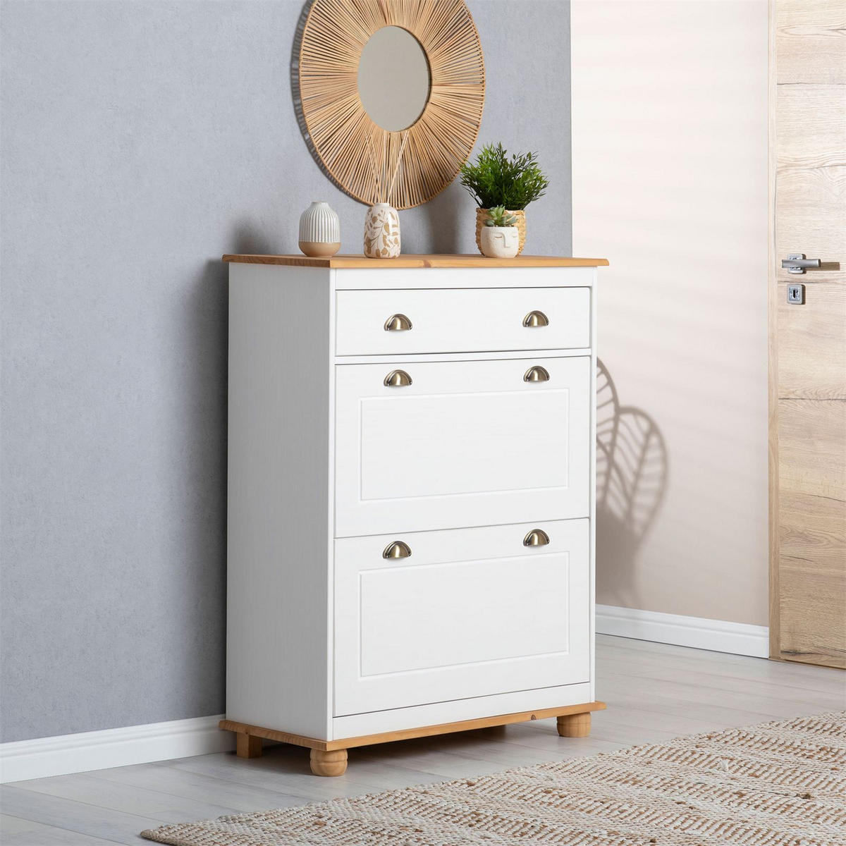 SCHUHSCHRANK COLMAR - Weiß/Braun, Holz (85/108/35cm) - IDIMEX