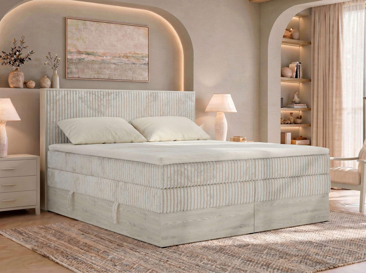 BOXSPRINGOVÁ POSTEĽ NORDIC KING 160/200 - Béžová Manšester - Topper Visco - Stredne tvrdé (H3) - čierna/béžová, textil/plast (160/200cm) - MKS