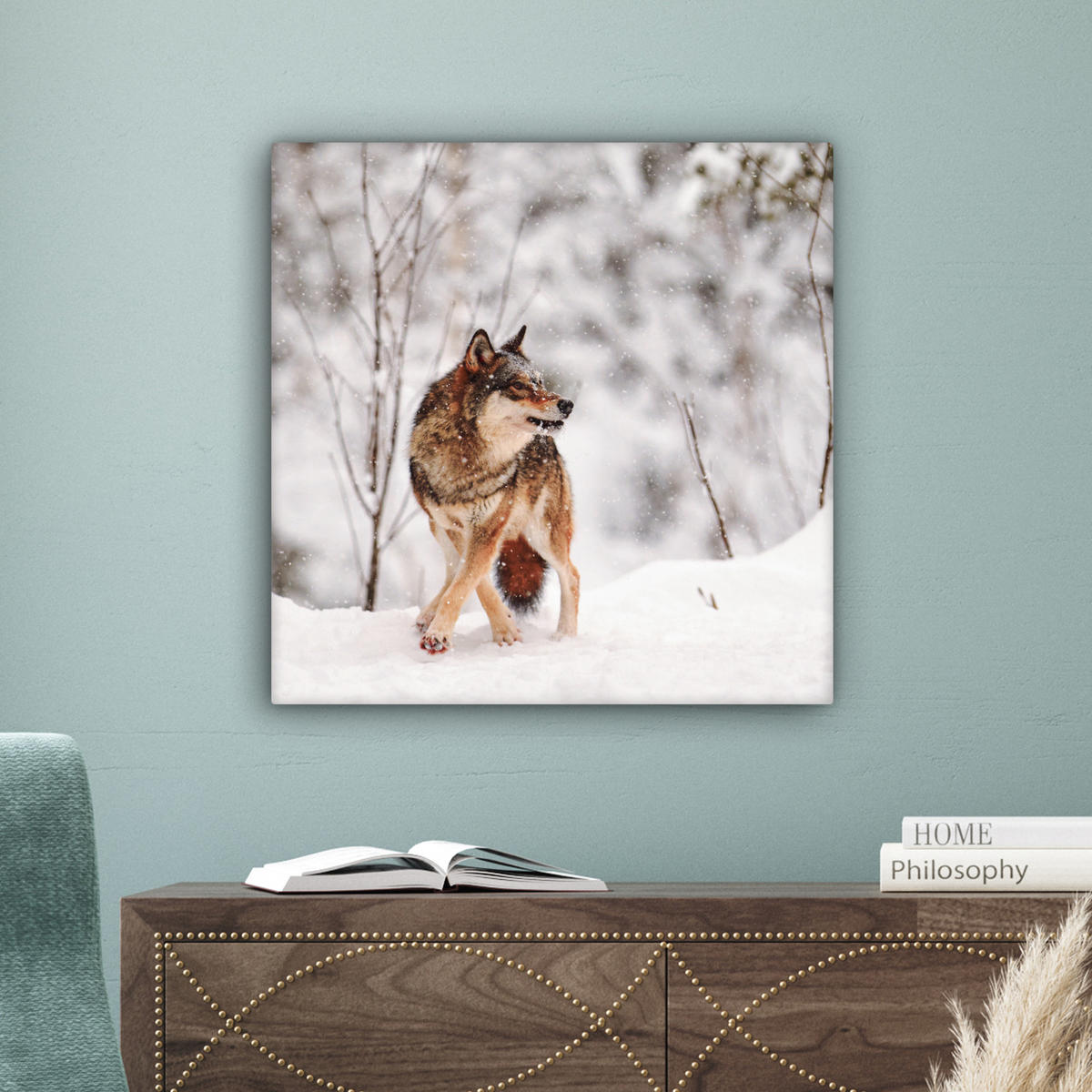 LEINWANDBILD Wolf - Winter - Schnee - Natur - Tiere 50x50 cm - Haselnussfarben, Textil (50/50cm) - MuchoWow