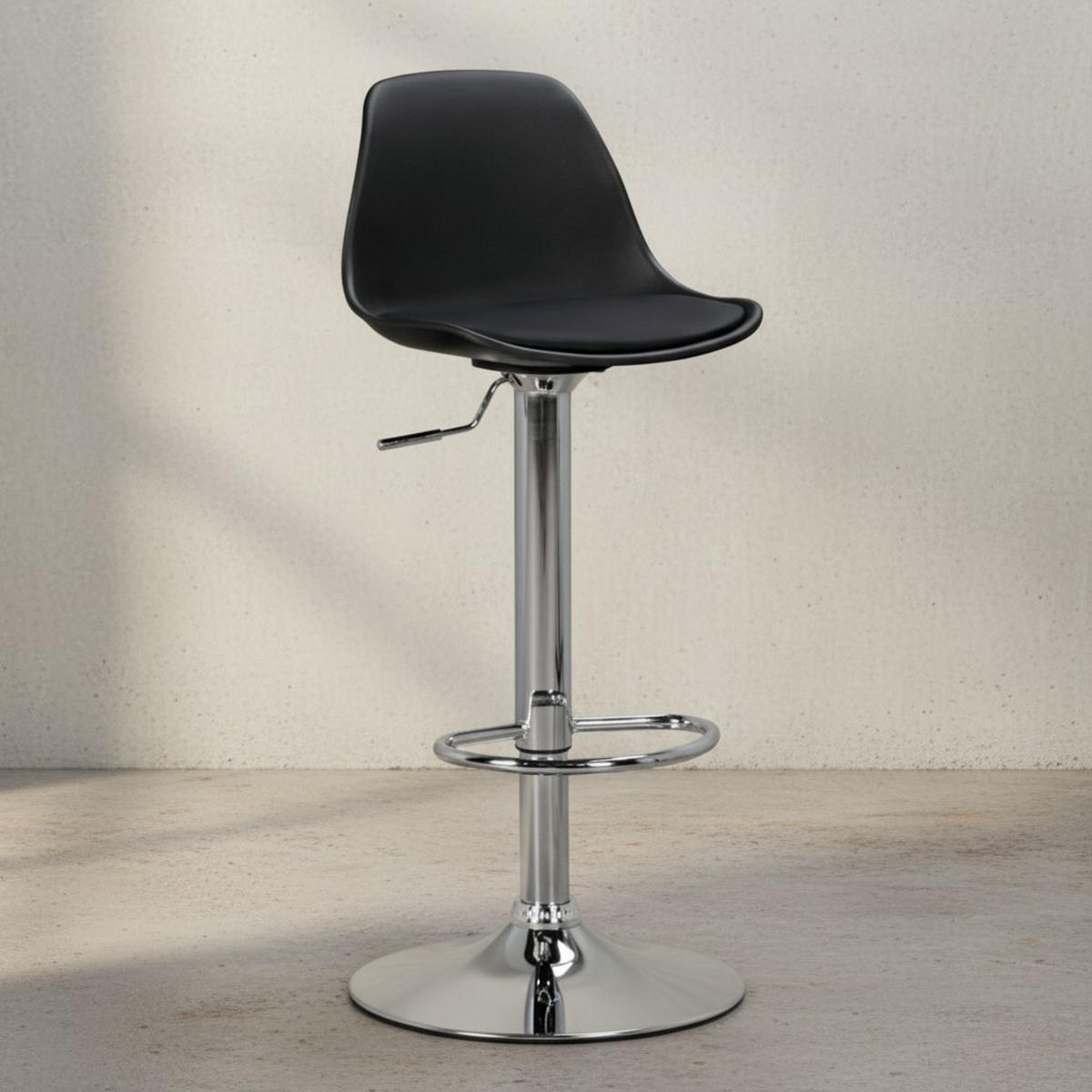 BARHOCKER Lederoptik Verchromt Drehbar BERN, Schwarz 40x40x104 cm - Silberfarben/Schwarz, Kunststoff/Textil (40/104/40cm) - KADIMA DESIGN