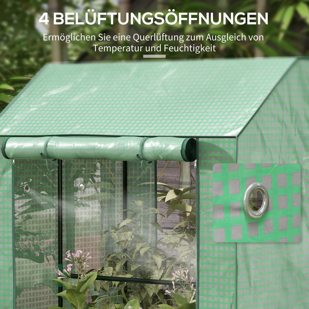 FOLIENGEWÄCHSHAUS, Gewächshaus mit Doppeltür, Treibhaus für Garten, Grün - Grün, Kunststoff (80/150/100cm) - Outsunny