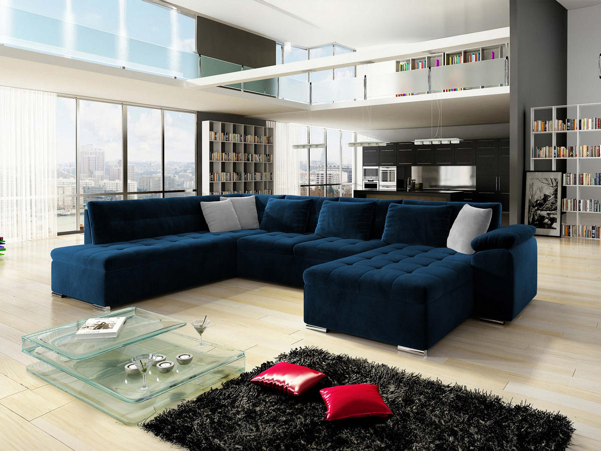 WOHNLANDSCHAFT Niko Bis, Seite: Rechts - Dunkelblau, Holz/Textil (348/76/205cm) - MIRJAN24