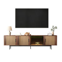 LOWBOARD TV-Schrank mit geschnitzter Textur und LED-Lichtleiste mit Glastür - Walnussfarben/Schwarz, Glas/Holzwerkstoff (200/53/35cm) - EVRYAE