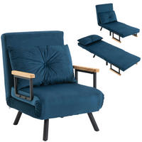 SCHLAFSESSEL 3-in-1 DE-14561 5-fach verstellbar, mit Holzarmlehnen Blau - Blau, Textil (73/81/63cm) - ComfortXL