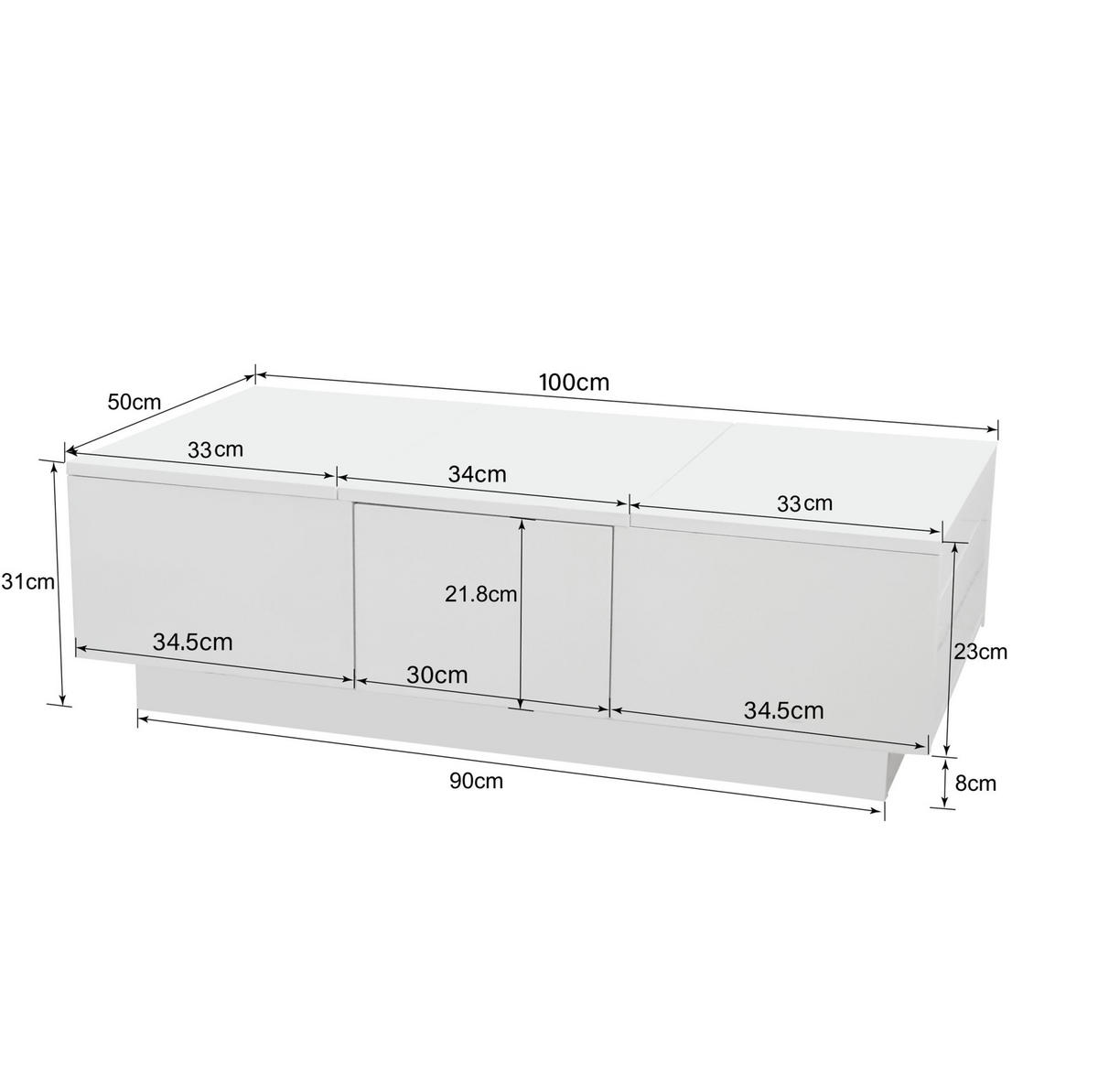 COUCHTISCH, Weiß Hochglanz, Spanplatte, Push-Pull-Stauraum mit Schubladen, 100/50/31 cm, Weiß - Weiß, Holzwerkstoff (100/50/31cm) - Redom